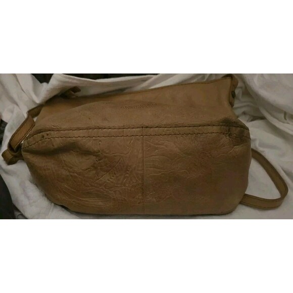 American Leather Co Austin Cafe Latte Tooled Embossed Tan Leather‎  Bag - Picture 5 of 13